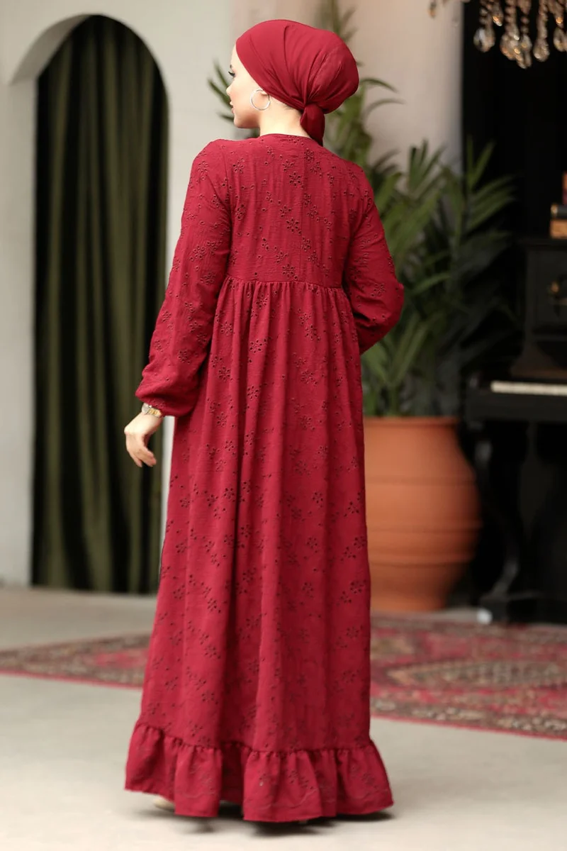 Neva Style Laced Claret Red Hijab Dress 23201BR