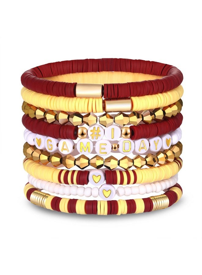 VOGUEKNOCK 9 Pack Game Day Bracelets For Women Stackable Heishi Beaded Stretch Bracelet Football Sport Fan Bracelet Sports Game Team Jewelry Accessories Gifts Burgundy Yellow - Image 1
