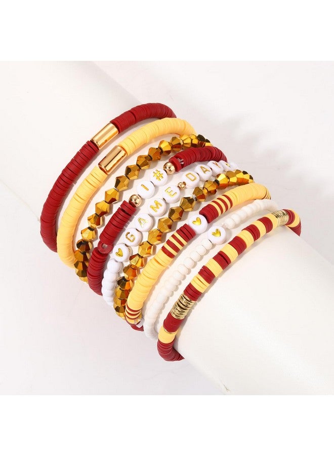VOGUEKNOCK 9 Pack Game Day Bracelets For Women Stackable Heishi Beaded Stretch Bracelet Football Sport Fan Bracelet Sports Game Team Jewelry Accessories Gifts Burgundy Yellow - Image 2