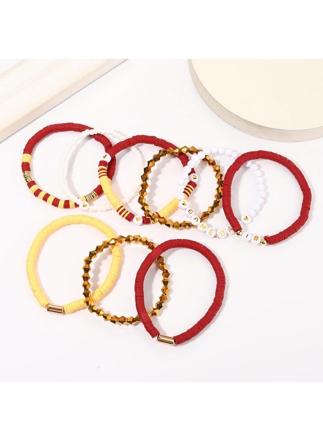 VOGUEKNOCK 9 Pack Game Day Bracelets For Women Stackable Heishi Beaded Stretch Bracelet Football Sport Fan Bracelet Sports Game Team Jewelry Accessories Gifts Burgundy Yellow - Image 3