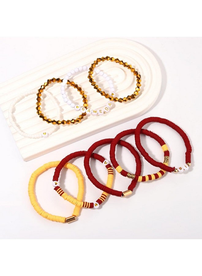 VOGUEKNOCK 9 Pack Game Day Bracelets For Women Stackable Heishi Beaded Stretch Bracelet Football Sport Fan Bracelet Sports Game Team Jewelry Accessories Gifts Burgundy Yellow - Image 4