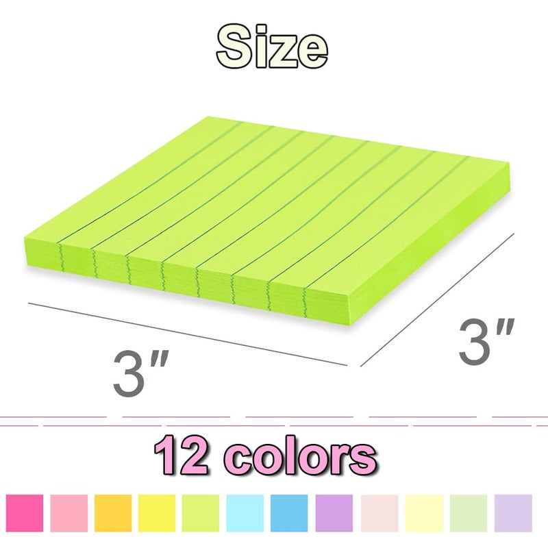 Kozerite (24 Pack) Lined Sticky Notes 3x3 in,Notepads with Lines,Ruled Stickies Super Sticking Power,Office School Memo Note Pads Bright Colors,Post on Windows Doors,Recyclable,Easy to Write on - Image 3
