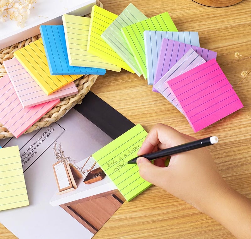 Kozerite (24 Pack) Lined Sticky Notes 3x3 in,Notepads with Lines,Ruled Stickies Super Sticking Power,Office School Memo Note Pads Bright Colors,Post on Windows Doors,Recyclable,Easy to Write on - Image 4