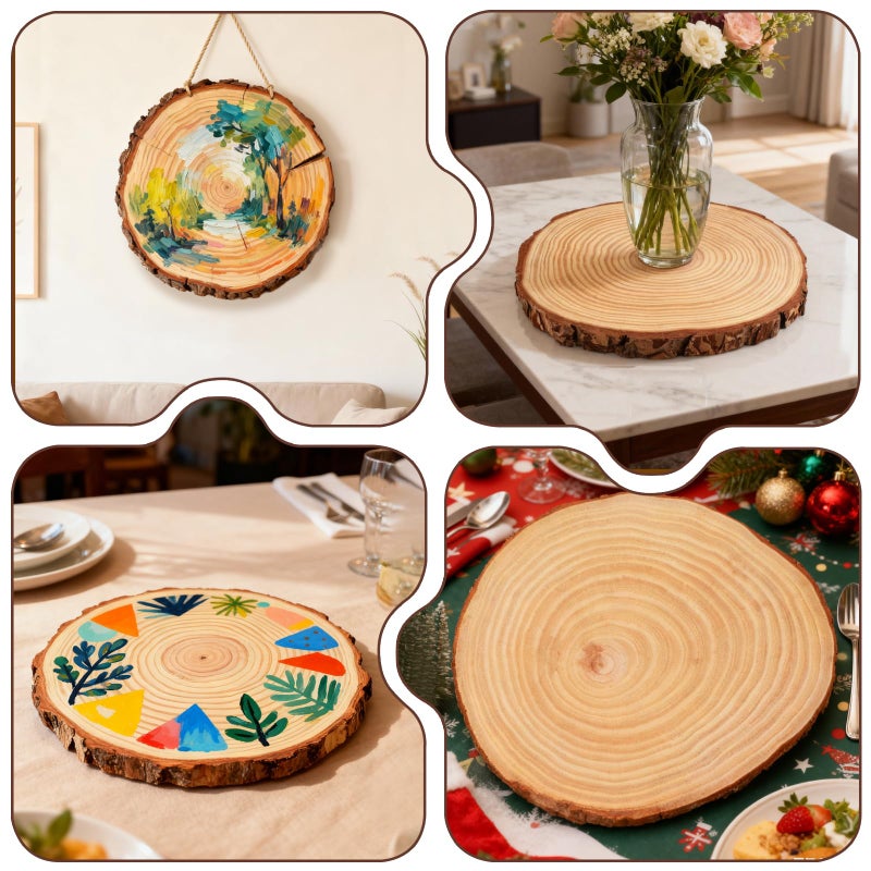 FSWCCK 2 Pack Nature Unfinished Round Wood Slices, 11-13 Inches Wooden Circle, Large Wood Slabs for Weddings Centerpieces Decor and DIY Painting Crafts (11"-13") - Image 3