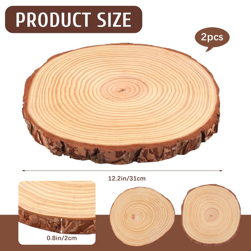 FSWCCK 2 Pack Nature Unfinished Round Wood Slices, 11-13 Inches Wooden Circle, Large Wood Slabs for Weddings Centerpieces Decor and DIY Painting Crafts (11"-13") - Image 2
