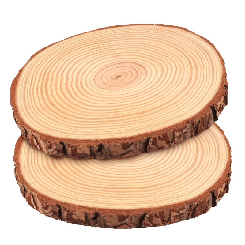FSWCCK 2 Pack Nature Unfinished Round Wood Slices, 11-13 Inches Wooden Circle, Large Wood Slabs for Weddings Centerpieces Decor and DIY Painting Crafts (11"-13") - Image 1
