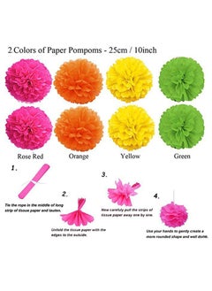 Mordely Mexican Themed Party Supplies Holiday Party Decorations Colorful Paper Flower Fans Pom Poms Banners Carnival Birthday Holiday Fiesta Decorations Multicolor  - Image 2