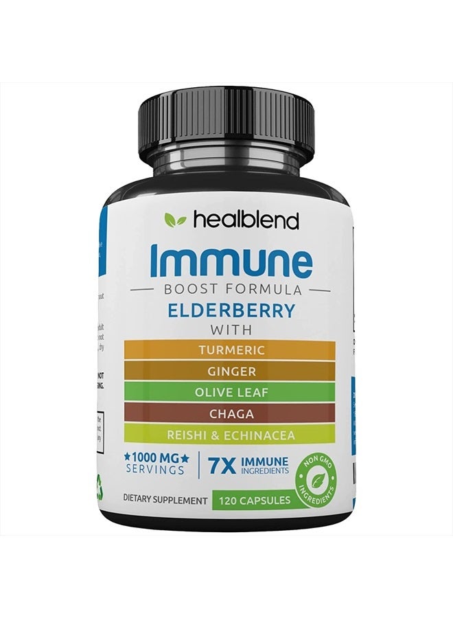 healblend Immune Support Capsules Elderberry with Olive Leaf, Echinacea, Ginger, Chaga & Turmeric Blend - High Potency Immunity Boost Supplement - Immune System Booster Supplement - [120 Capsules] - Image 1