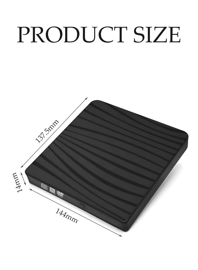 External DVD Drive,Portable CD Player, Burner, Reader/Writer, With Type C Interface, Suitable For Laptops And Desktop Computers, Can Read Videos, Music，Black