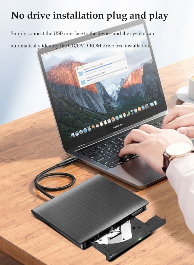 External DVD Drive,Portable CD Player, Burner, Reader/Writer, With Type C Interface, Suitable For Laptops And Desktop Computers, Can Read Videos, Music，Black