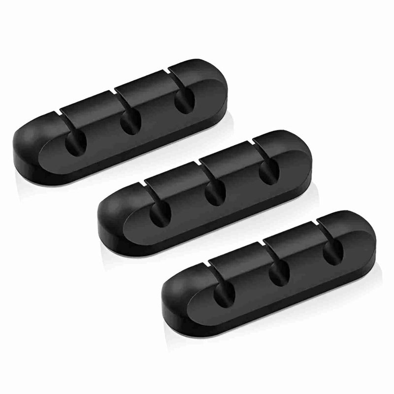 oddpod Pack of 3 Silicone Wire TidySelf Adhesive Desk Cable Cord Holder for Charging Power USB Cables 3 Slots Black - Image 1