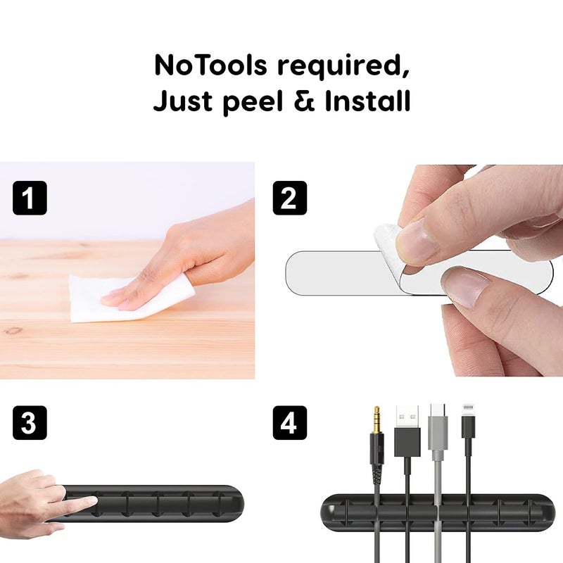 oddpod Pack of 3 Silicone Wire TidySelf Adhesive Desk Cable Cord Holder for Charging Power USB Cables 3 Slots Black - Image 4