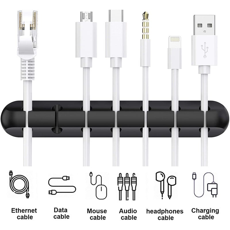 oddpod Pack of 3 Silicone Wire TidySelf Adhesive Desk Cable Cord Holder for Charging Power USB Cables 3 Slots Black - Image 5