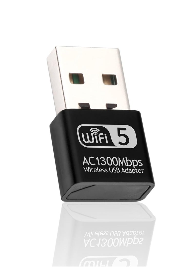 1300Mbps USB WiFi Adapter, Micro Wi-Fi Antenna for PC, Dual Band with USB 3.0 and Strong Signal, WiFi Dongle Receiver Support Windows 11/10/ XP/Vista/7/8/8.1 Mac OS X 10.6-10.15