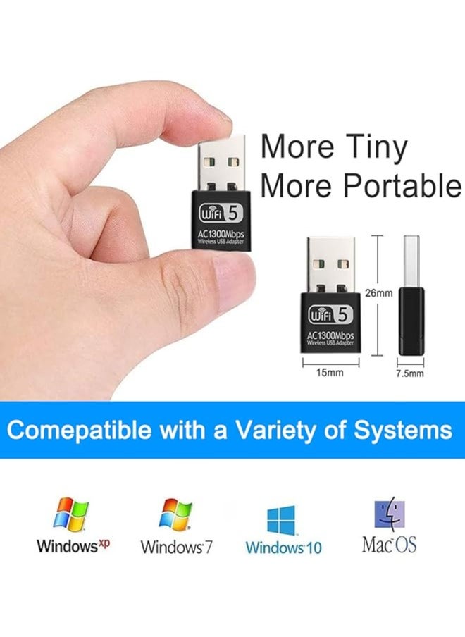 1300Mbps USB WiFi Adapter, Micro Wi-Fi Antenna for PC, Dual Band with USB 3.0 and Strong Signal, WiFi Dongle Receiver Support Windows 11/10/ XP/Vista/7/8/8.1 Mac OS X 10.6-10.15