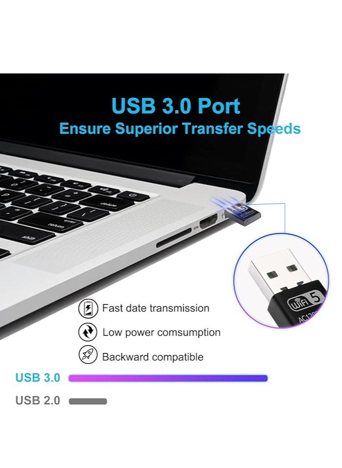 1300Mbps USB WiFi Adapter, Micro Wi-Fi Antenna for PC, Dual Band with USB 3.0 and Strong Signal, WiFi Dongle Receiver Support Windows 11/10/ XP/Vista/7/8/8.1 Mac OS X 10.6-10.15