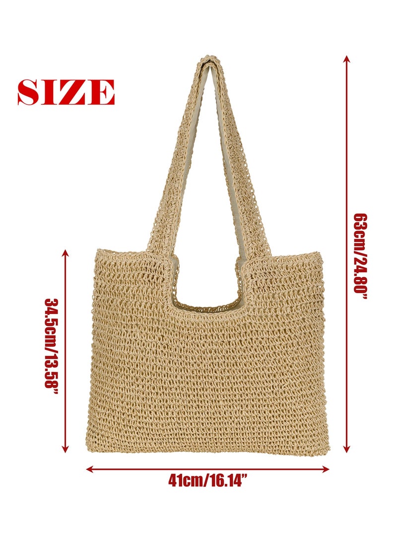 Handmade Straw Beach Tote Bag,Large Capacity Women Woven Tote Bag ,Stylish ,Super light Hobo Bag Shoulder Bag for Beach Picnic Summer Vacation, Beige, Beig  - Image 3