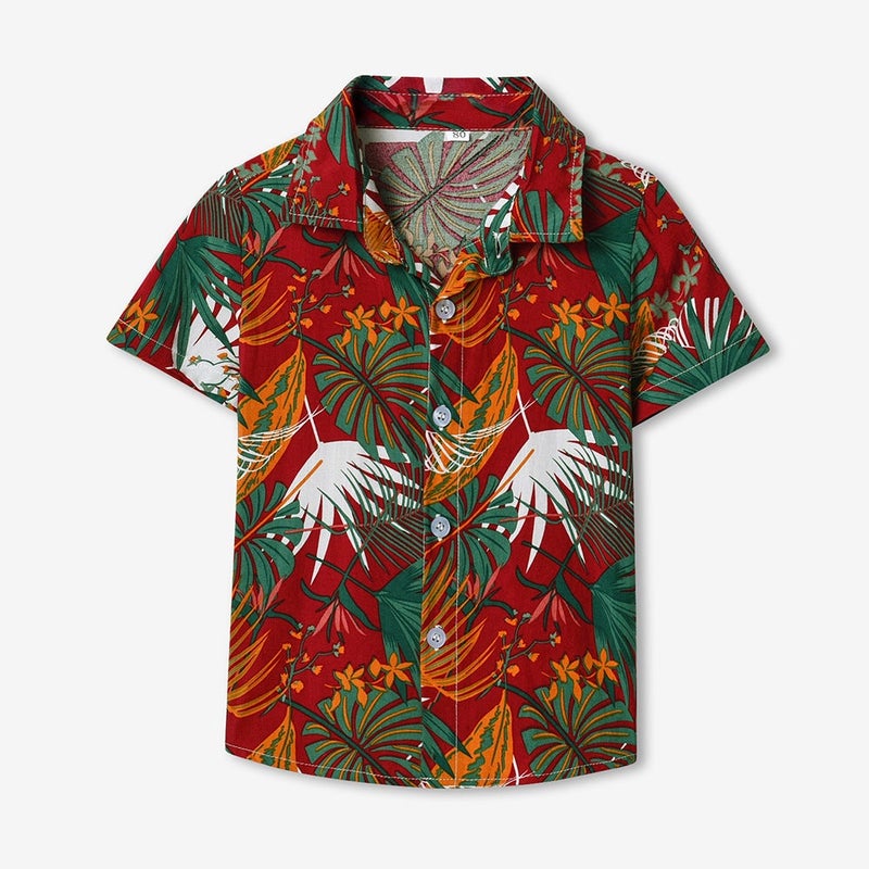 Hawaiian Flower Shirt Summer Short-Sleeved Lapel Parent-Child Vacation Shirt Family Clothes Beach Casual Flower Shirt - Image 5