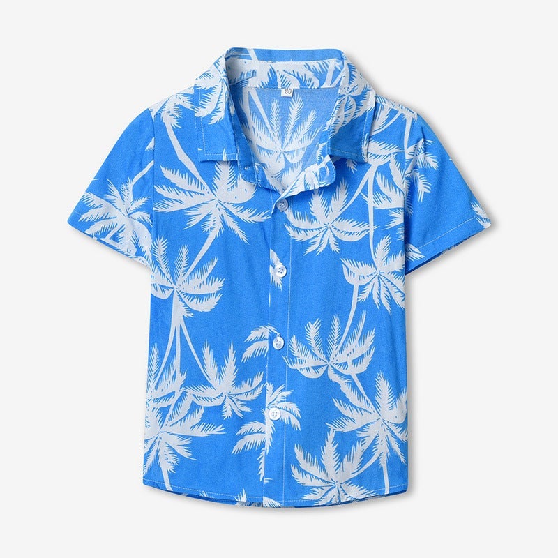 Hawaiian Flower Shirt Summer Short-Sleeved Lapel Parent-Child Vacation Shirt Family Clothes Beach Casual Flower Shirt - Image 3