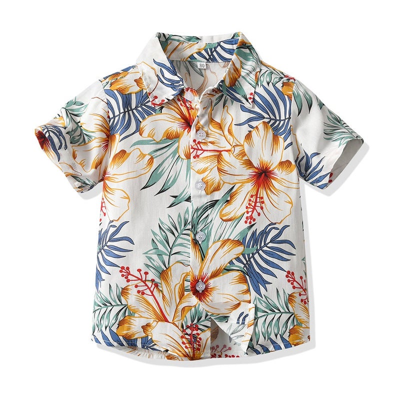 Hawaiian Flower Shirt Summer Short-Sleeved Lapel Parent-Child Vacation Shirt Family Clothes Beach Casual Flower Shirt - Image 1