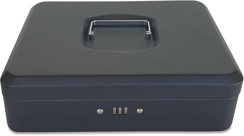 Maxi Large Cash Box with Number Lock - 12 Inch Steel Register with Tray - Durable Portable Money Box in Matt Black - Image 4