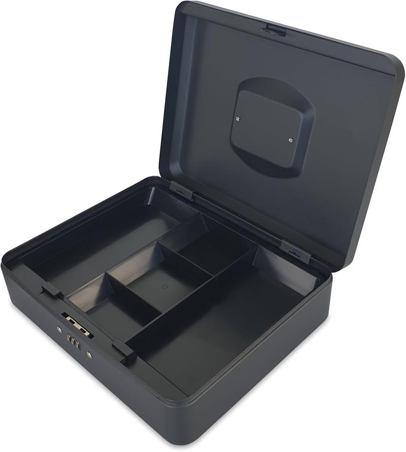 Maxi Large Cash Box with Number Lock - 12 Inch Steel Register with Tray - Durable Portable Money Box in Matt Black - Image 3
