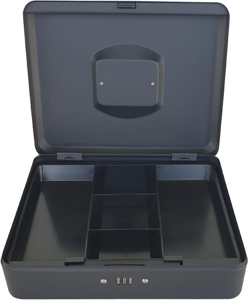 Maxi Large Cash Box with Number Lock - 12 Inch Steel Register with Tray - Durable Portable Money Box in Matt Black - Image 1