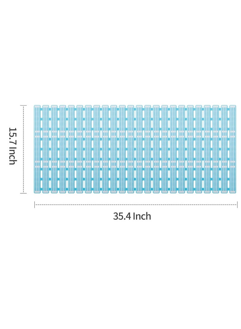 KASTWAVE حصيرة استحمام، حصيرة حوض مائي مضادة للانزلاق بطول إضافي 35.4x15.7 بوصة، حصيرة حوض مضادة للانزلاق مع أكواب شفط، سميكة، حصيرة أرضية حمام، صديقة للبيئة TPE، تفصيل يدوي، زرقاء، 1 قطعة - Image 4
