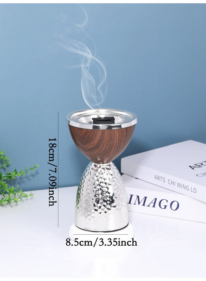 مبخرة رائعة، مبخرة بخور تقليدية، حامل بخور معطر، تصميم مطروق بسيط، عملية طلاء كهربائي، مناسبة لتزيين المنزل، ديكور الغرفة/ديكور الطاولة، قطعة أساسية للعائلة، فضي/هدية تخرج/هدايا عيد الأضحى - Image 5