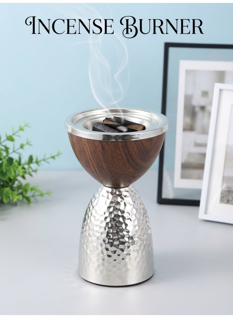 مبخرة رائعة، مبخرة بخور تقليدية، حامل بخور معطر، تصميم مطروق بسيط، عملية طلاء كهربائي، مناسبة لتزيين المنزل، ديكور الغرفة/ديكور الطاولة، قطعة أساسية للعائلة، فضي/هدية تخرج/هدايا عيد الأضحى - Image 2