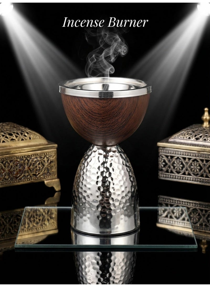 مبخرة رائعة، مبخرة بخور تقليدية، حامل بخور معطر، تصميم مطروق بسيط، عملية طلاء كهربائي، مناسبة لتزيين المنزل، ديكور الغرفة/ديكور الطاولة، قطعة أساسية للعائلة، فضي/هدية تخرج/هدايا عيد الأضحى - Image 1