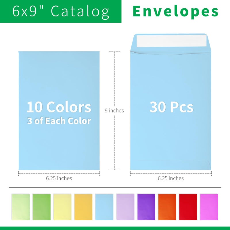 Granhoolm 30 Pcak 6x9 Envelopes,Colorful Envelopes 6x9 Self Seal for Office Business,Mailing,Storage,Organize,Homeï¼ˆ6.25 x 9 inï¼‰ - Image 2
