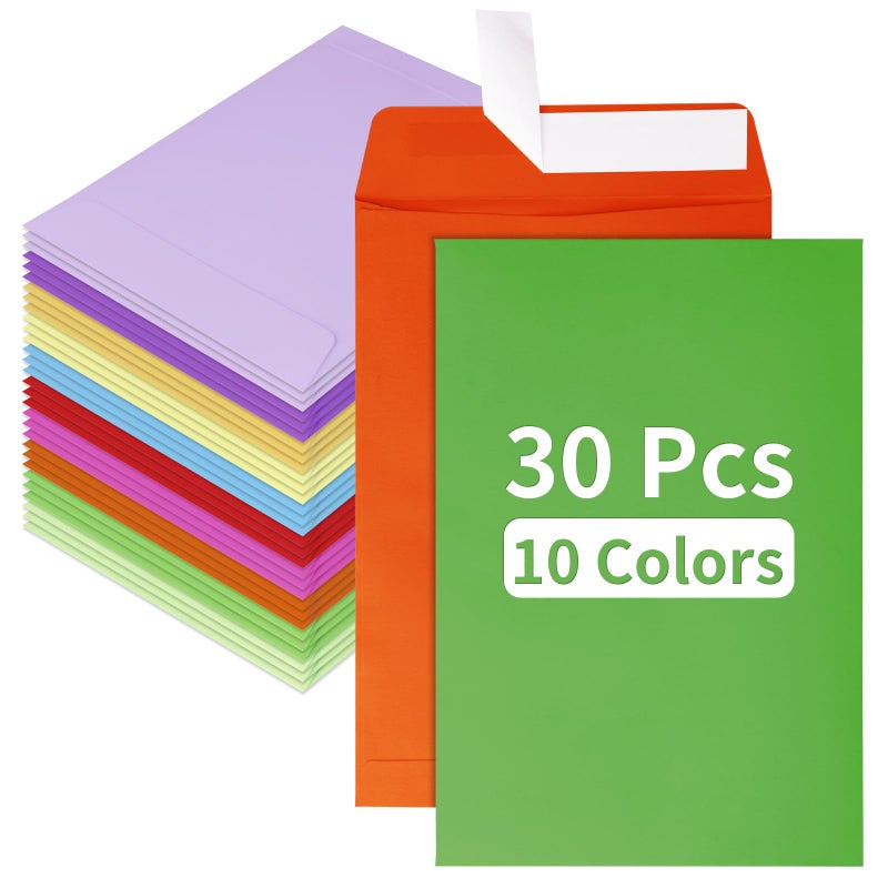 Granhoolm 30 Pcak 6x9 Envelopes,Colorful Envelopes 6x9 Self Seal for Office Business,Mailing,Storage,Organize,Homeï¼ˆ6.25 x 9 inï¼‰ - Image 1