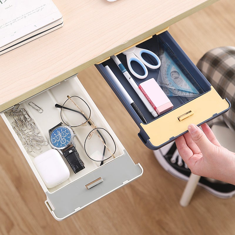 2pcs Self-Adhesive Under Desk Drawer Organizer Under Desk Stationery Storage Drawer - Image 4