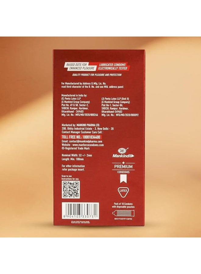 Manforce Epic Hot Dots | Enhanced Dots for Heightened Pleasure | Belgian Chocolate Flavour, 10 Pcs | With Disposable Pouch| Vegan | No Hard Chemicals| Super Thin| Lubricated Latex Condoms - Image 3