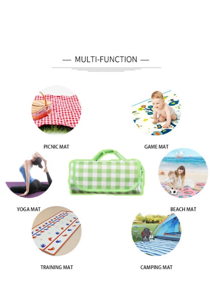 حصيرة نزهة كبيرة قابلة للطي ومقاومة للماء، حصيرة شاطئية سميكة ومضادة للرطوبة، محمولة للتخييم العائلي في الهواء الطلق، الحدائق، والمنتزهات، 200x200 سم (مربعات خضراء وبيضاء) - Image 3