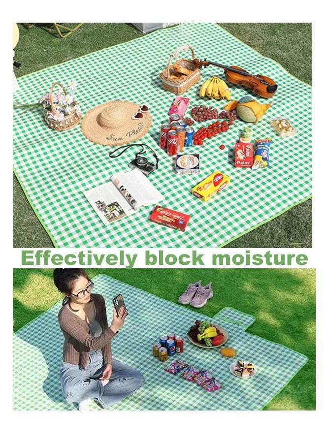 حصيرة نزهة كبيرة قابلة للطي ومقاومة للماء، حصيرة شاطئية سميكة ومضادة للرطوبة، محمولة للتخييم العائلي في الهواء الطلق، الحدائق، والمنتزهات، 200x200 سم (مربعات خضراء وبيضاء) - Image 5