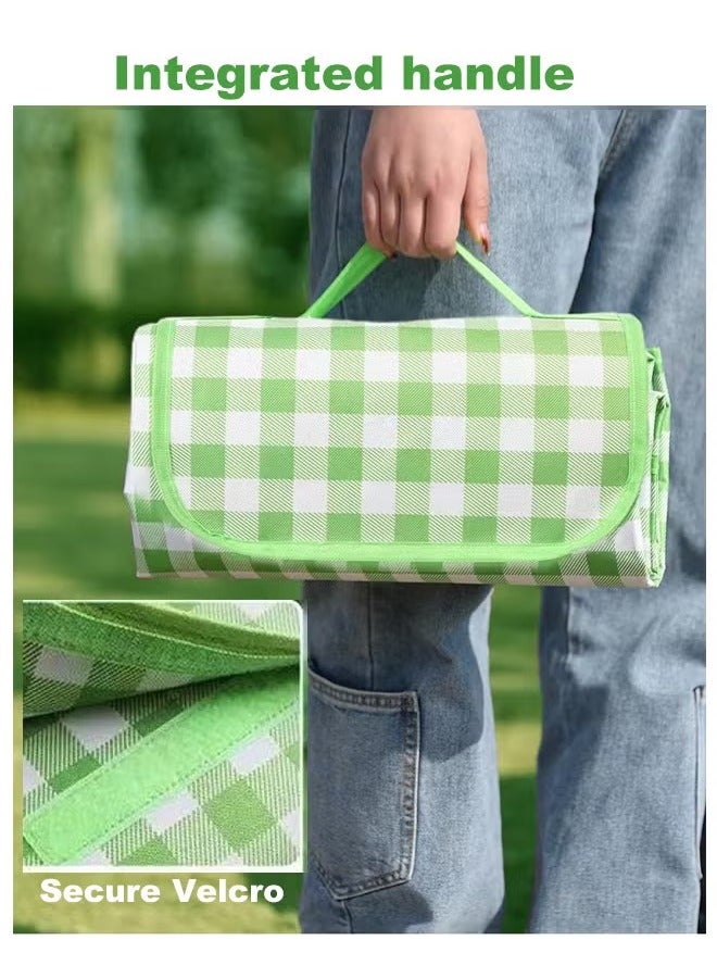 حصيرة نزهة كبيرة قابلة للطي ومقاومة للماء، حصيرة شاطئية سميكة ومضادة للرطوبة، محمولة للتخييم العائلي في الهواء الطلق، الحدائق، والمنتزهات، 200x200 سم (مربعات خضراء وبيضاء) - Image 4