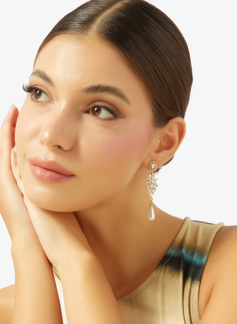 Ella Limited Edition Gold Accent With Pearl Detail Drop Down Earrings