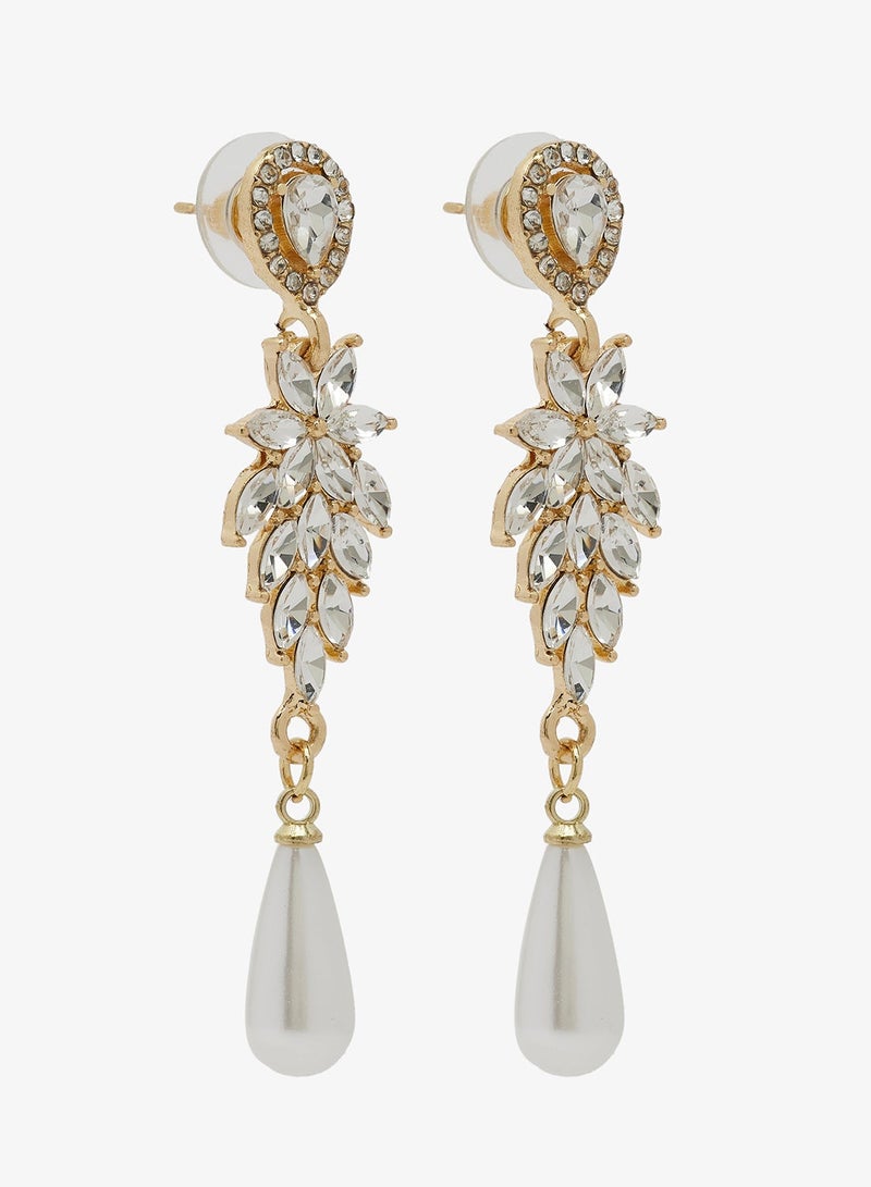 Ella Limited Edition Gold Accent With Pearl Detail Drop Down Earrings - Image 2