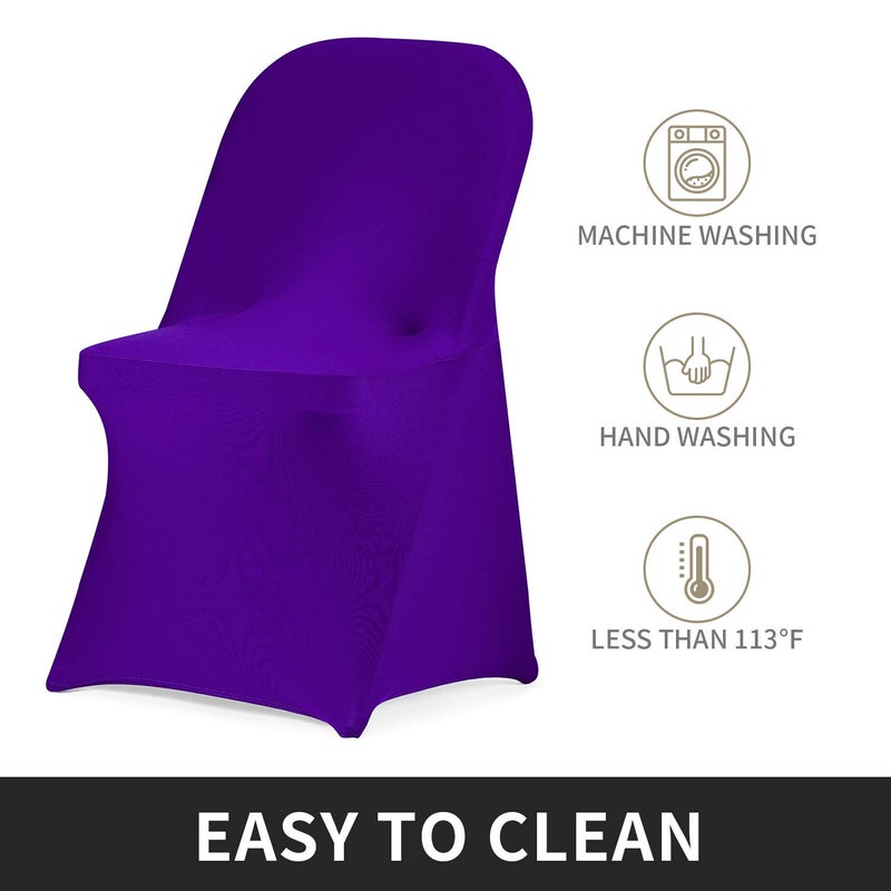 Peomeise Stretch Spandex غطاء كرسي قابل للطي لحفل حفلات تناول الطعام في حفل زفاف (Purple 12pcs) - Image 4