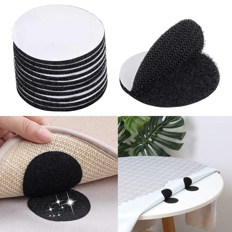 CELLEBII CELLEBII Black Multipurpose Round Self Adhesive Double Sided Non Slip Anti Curling Interlocking Hook Tape Stickers for Carpets Mats Rugs Bed Sheets Pillows Sofa Mattress Couch Blankets 10 Pcs  - Image 1