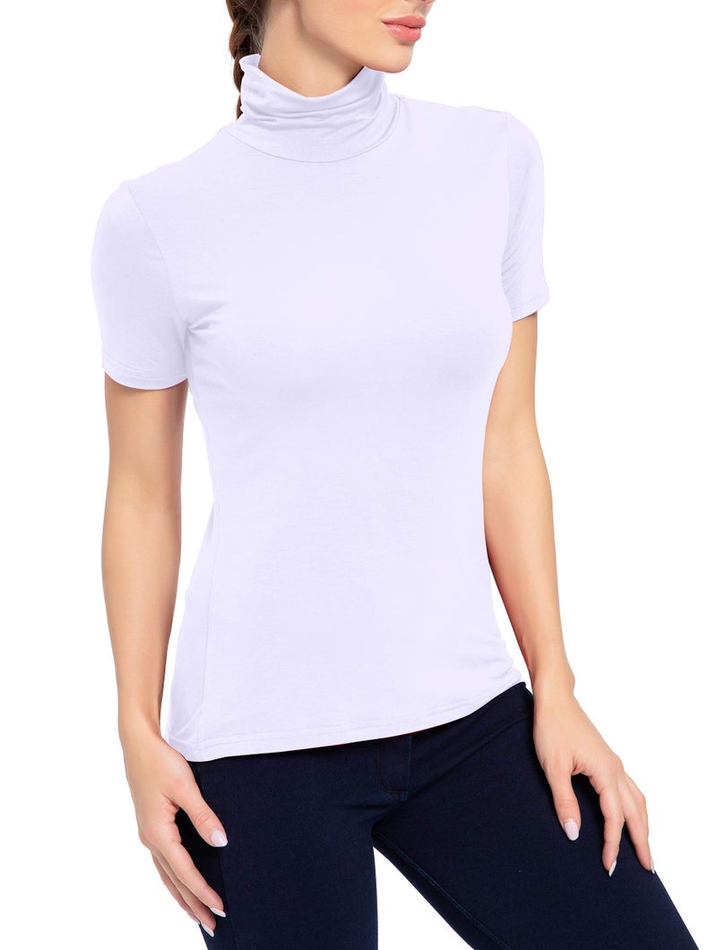 AUHEGN Ladies Turtle Neck Tops for Layering White XX-Large - Image 4