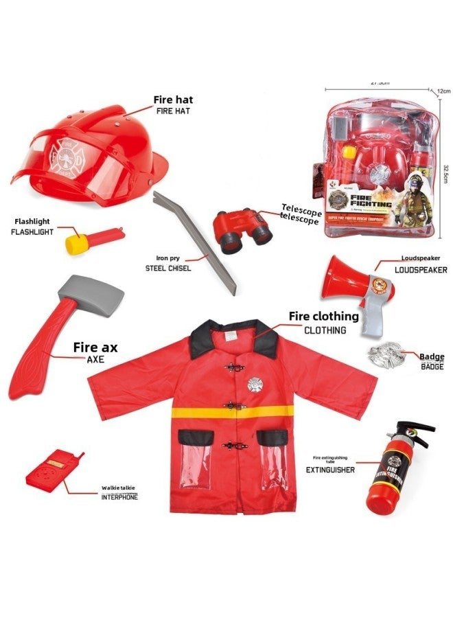 Firefighter Toy Set Children's Role-play Early Education Tools Science Education Props Simulation Firefighting Suit-Color:9982 Fire Service Tool Set 【PVC Bag】 Loudspeaker Has No Function - Image 1