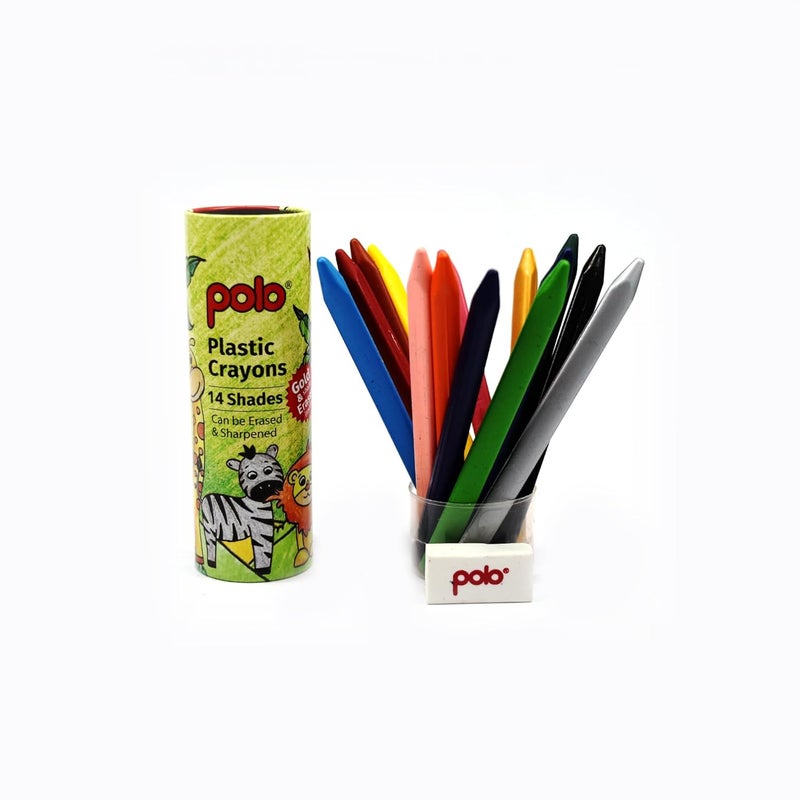 POLO Plastic Crayons - 14 Bright Shades in Durable Tin Box, Non-Toxic & Easy-to-Use Crayons for Kids, Ideal for Drawing, Coloring, and Creative Projects - Image 3