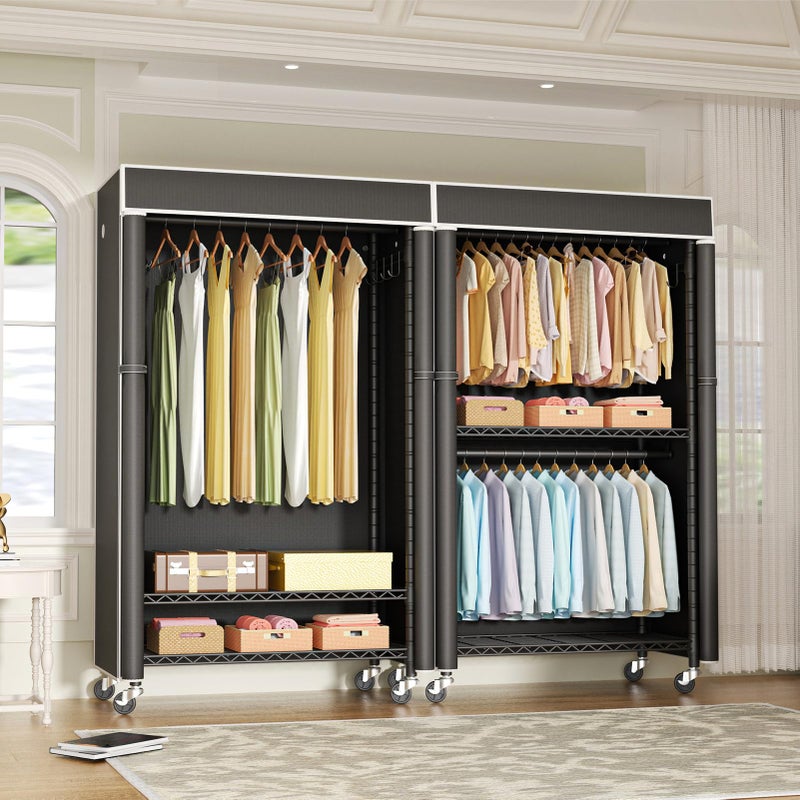 FUTASSI Clothing Rack with Cover, P1C Rolling Closets with Wheels, Metal Garment Rack for Hanging Clothes, Clothing Storage Wardrobe with Cover, 36.2" W x 16.5" D x 80.5" H, Black, Load 450 Pounds - Image 4