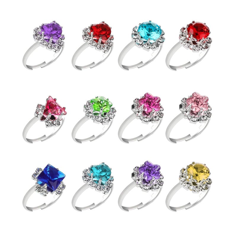 Hifot Princess Jewellery Set of 12 Crystal Adjustable Rings for Girls with Heart Shape Box, Girl Dress Up Rings Finger Rings - Image 2