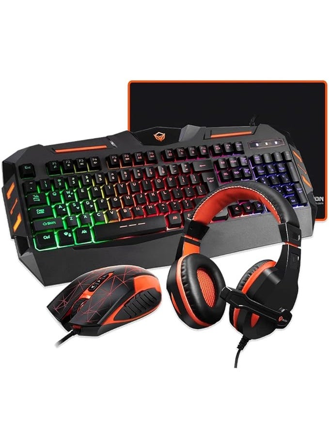 Meetion 4-in-1 Professional Gaming Combo - RGB LED Backlit Wired Keyboard and Mouse Set - Immersive Gaming Headset & Non-Slip Mouse Pad - Ultimate Gaming Bundle for PC and Laptop - Image 1