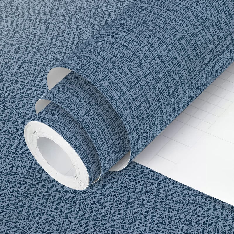 lenify Blue Wallpaper Grasscloth Peel and Stick Wallpaper 177inch x 1181inch Textured Wall Paper Stick and Peel Blue Contact Paper Grasscloth Faux Linen Removable Navy Waterproof Self Adhesive Vinyl