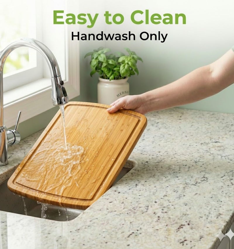 GREENER CHEF 18 Inch Extra Large Bamboo Cutting Board with Lifetime Replacements - Organic Wooden Butcher Block, XL Chopping Board for Kitchen, Meat, Vegetables, and Food Prep - Image 5